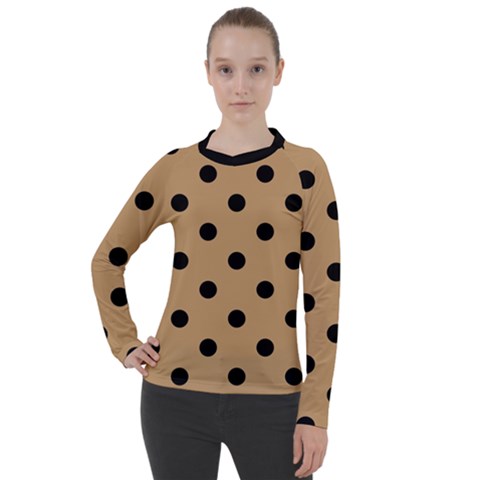 Large Black Polka Dots On Pale Brown - Women s Pique Long Sleeve Tee by FashionLane