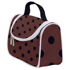 Large Black Polka Dots On Emperador Brown - Satchel Handbag
