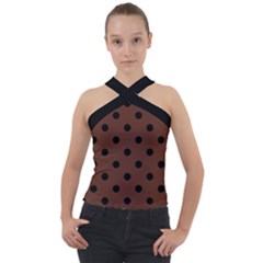 Large Black Polka Dots On Emperador Brown - Cross Neck Velour Top by FashionLane