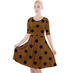 Large Black Polka Dots On Just Brown - Quarter Sleeve A-line Dress by FashionLane