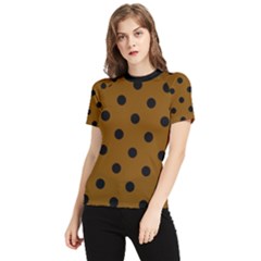 Large Black Polka Dots On Just Brown - Women s Short Sleeve Rash Guard by FashionLane