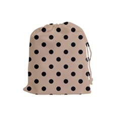 Large Black Polka Dots On Toasted Almond Brown - Drawstring Pouch (large)