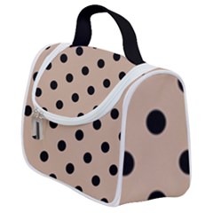 Large Black Polka Dots On Toasted Almond Brown - Satchel Handbag