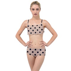 Large Black Polka Dots On Toasted Almond Brown - Layered Top Bikini Set by FashionLane