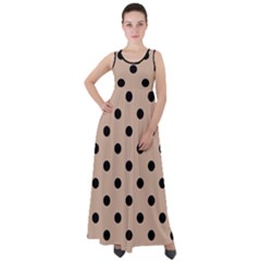 Large Black Polka Dots On Toasted Almond Brown - Empire Waist Velour Maxi Dress by FashionLane