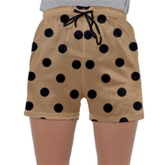 Large Black Polka Dots On Wood Brown - Sleepwear Shorts by FashionLane