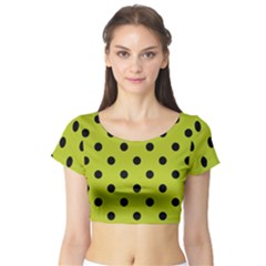 Large Black Polka Dots On Acid Green - Short Sleeve Crop Top by FashionLane
