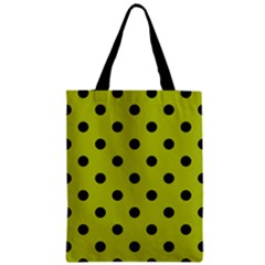 Large Black Polka Dots On Acid Green - Zipper Classic Tote Bag