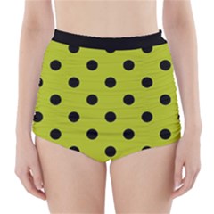 Large Black Polka Dots On Acid Green - High-waisted Bikini Bottoms