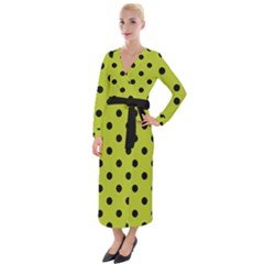 Large Black Polka Dots On Acid Green - Velvet Maxi Wrap Dress by FashionLane