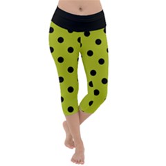 Large Black Polka Dots On Acid Green - Lightweight Velour Capri Yoga Leggings by FashionLane