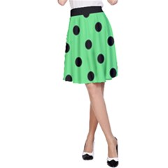 Large Black Polka Dots On Algae Green - A-line Skirt by FashionLane
