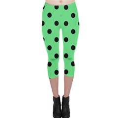 Large Black Polka Dots On Algae Green - Capri Leggings  by FashionLane