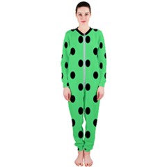 Large Black Polka Dots On Algae Green - Onepiece Jumpsuit (ladies)  by FashionLane