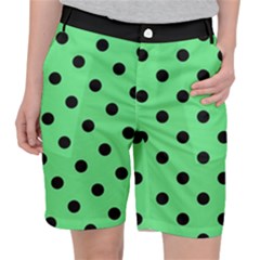 Large Black Polka Dots On Algae Green - Pocket Shorts by FashionLane