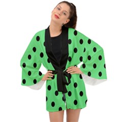 Large Black Polka Dots On Algae Green - Long Sleeve Kimono by FashionLane