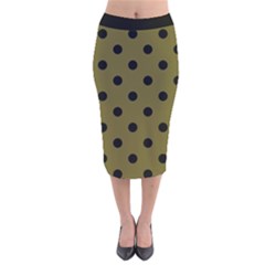 Large Black Polka Dots On Antique Bronze - Velvet Midi Pencil Skirt