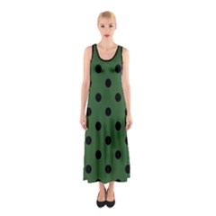 Large Black Polka Dots On Basil Green - Sleeveless Maxi Dress by FashionLane