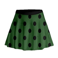 Large Black Polka Dots On Basil Green - Mini Flare Skirt by FashionLane