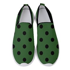 Large Black Polka Dots On Basil Green - Women s Slip On Sneakers by FashionLane