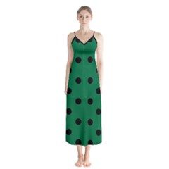 Large Black Polka Dots On Cadmium Green - Button Up Chiffon Maxi Dress by FashionLane