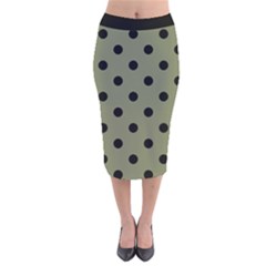 Large Black Polka Dots On Calliste Green - Velvet Midi Pencil Skirt