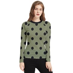 Large Black Polka Dots On Calliste Green - Women s Long Sleeve Rash Guard by FashionLane