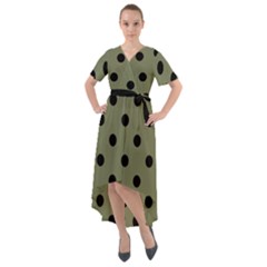 Large Black Polka Dots On Calliste Green - Front Wrap High Low Dress by FashionLane