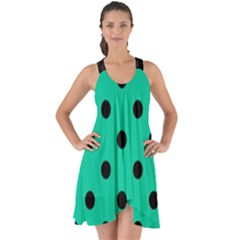 Large Black Polka Dots On Caribbean Green - Show Some Back Chiffon Dress by FashionLane