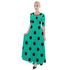 Large Black Polka Dots On Caribbean Green - Half Sleeves Maxi Dress by FashionLane