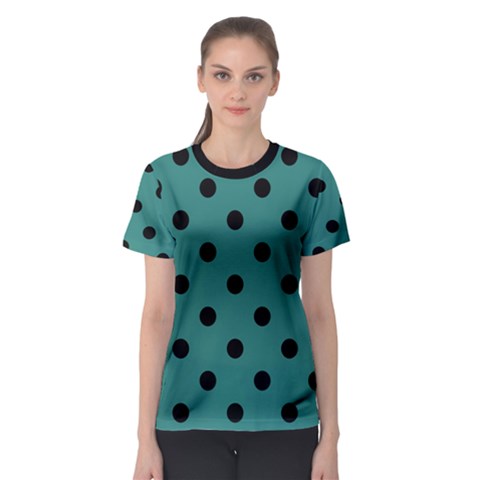 Large Black Polka Dots On Celadon Green - Women s Sport Mesh Tee by FashionLane