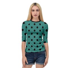 Large Black Polka Dots On Celadon Green - Quarter Sleeve Raglan Tee