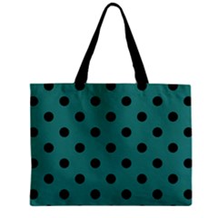 Large Black Polka Dots On Celadon Green - Zipper Mini Tote Bag by FashionLane