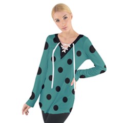 Large Black Polka Dots On Celadon Green - Tie Up Tee by FashionLane