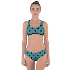 Large Black Polka Dots On Celadon Green - Criss Cross Bikini Set by FashionLane