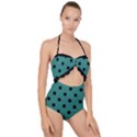 Large Black Polka Dots On Celadon Green - Scallop Top Cut Out Swimsuit View1