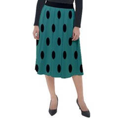 Large Black Polka Dots On Celadon Green - Classic Velour Midi Skirt  by FashionLane