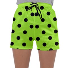 Large Black Polka Dots On Chartreuse Green - Sleepwear Shorts by FashionLane