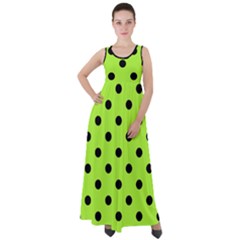 Large Black Polka Dots On Chartreuse Green - Empire Waist Velour Maxi Dress by FashionLane