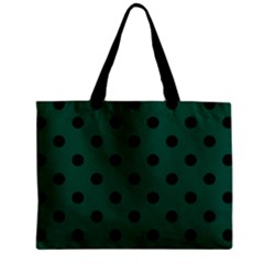 Large Black Polka Dots On Christmas Green - Zipper Mini Tote Bag by FashionLane