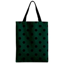 Large Black Polka Dots On Christmas Green - Zipper Classic Tote Bag