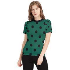 Large Black Polka Dots On Christmas Green - Women s Short Sleeve Rash Guard by FashionLane