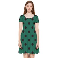 Large Black Polka Dots On Christmas Green - Inside Out Cap Sleeve Dress by FashionLane