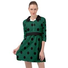 Large Black Polka Dots On Christmas Green - Mini Skater Shirt Dress by FashionLane