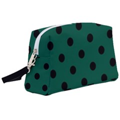 Large Black Polka Dots On Christmas Green - Wristlet Pouch Bag (large) by FashionLane