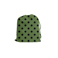 Large Black Polka Dots On Crocodile Green - Drawstring Pouch (small)