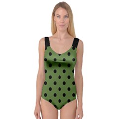 Large Black Polka Dots On Crocodile Green - Princess Tank Leotard  by FashionLane