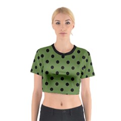 Large Black Polka Dots On Crocodile Green - Cotton Crop Top by FashionLane