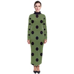 Large Black Polka Dots On Crocodile Green - Turtleneck Maxi Dress by FashionLane