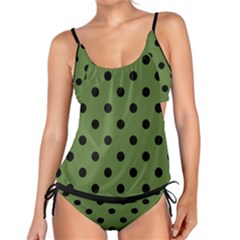 Large Black Polka Dots On Crocodile Green - Tankini Set by FashionLane